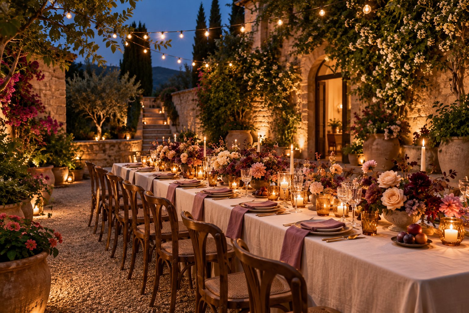 AI-generated fictional the candlelit courtyard venue concept